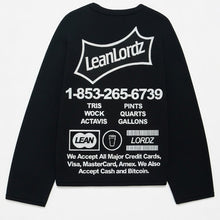 Load image into Gallery viewer, Black sweatshirt with white text and graphics on a white background